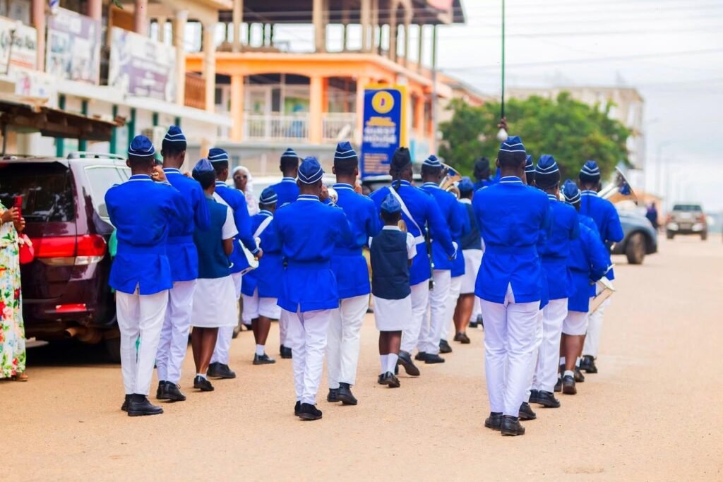 The Methodist Boys and Girls Brigade marching through Sunyani